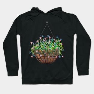 Blue and Pink flowers in hanging basket Hoodie